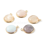 Natural & Syntheticl Gemstone Pendants, with 304 Stainless Steel Findings, Flat Round, 26.5~27x21~22x7~8mm, Hole: 3mm(PALLOY-JF00757)