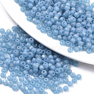 Frosted Colours Glass Beads, Rainbow, Round, Light Sky Blue, 4x3mm, Hole: 1mm, about 4500pcs/bag(SEED-S040-02A-02)