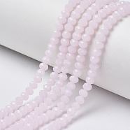 Glass Beads Strands, Imitation Jade, Faceted, Rondelle, Pink, 3.5x3mm, Hole: 0.4mm, about 113~115pcs/strand, 32~33cm(EGLA-A034-J3mm-D02)