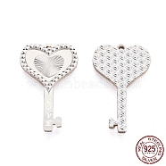 925 Sterling Silver Pendants, Heart Skeleton Key with Word Love Charms, for Valentine's Day, Silver, 18.5x11.5x1.2mm, Hole: 0.7mm(STER-C004-02S)