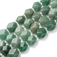 Natural Green Aventurine Beads Strands, with Seed Beads, Faceted, Polygon, 11~15x9~11x9~10.5mm, Hole: 1.6mm, about 24pcs/strand, 15.55 inch(39.5cm)(G-C182-11)