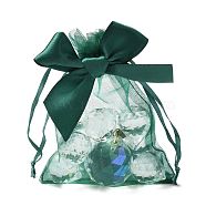 Rectangle Lace Organza Drawstring Gift Bags, with Bowknot, for Wedding Party Storage Bags, Sea Green, 12x10x0.05cm(OP-K002-02)