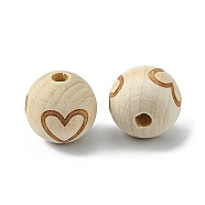 Natural Theaceae Wood Beads, Laser Engraved, Round with Heart Pattern, BurlyWood, 20mm, Hole: 5mm, 20pcs/bag(WOOD-TAC0007-07E)