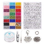 DIY Jewelry Set Kits, with Elastic Crystal Thread, Acrylic Letter Beads and Glass Seed Beads, Zinc Alloy Lobster Claw Clasps, Beading Tweezers and Sharp Steel Scissors, Mixed Color, 190x130x36mm(DIY-JQ0001-02)