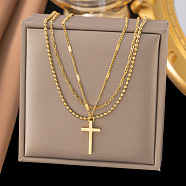 Cross 304 Stainless Steel Pendant Necklaces for Women, Three Layer Chain Necklaces, Golden, 15.98 inch(40.6cm)(NJEW-G157-07G)