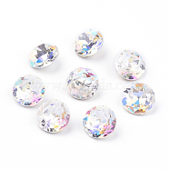Pointed Back & Back Plated K9 Glass Rhinestone Cabochons, Grade A, Faceted, Flat Round, Colorful, 8x4.5mm(X-RGLA-J012-8mm-101)