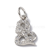 Brass Micro Pave Cubic Zirconia Charms, with Jump Ring, Snake Charms, Platinum, 12.5x8.5x2mm, Hole: 3mm(ZIRC-F131-19P)