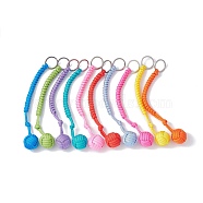 Polyester & Spandex Cord Ropes Braided Wood Ball Keychain, with 304 Stainless Steel Split Key Rings, Mixed Color, 23.3cm(KEYC-JKC00588)