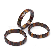 Natural Tiger Eye Gemstone Stretch Bracelets, Faceted, Rectangle, 2-3/8 inch(6cm)(BJEW-F406-B01)