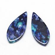 Cellulose Acetate(Resin) Pendants, teardrop, Slate Blue, 36.5x15.5x2.5mm, Hole: 1.5mm(KY-S107B-A342)