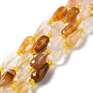 Natural Yellow Hematoid Quartz/Golden Healer Quartz Beads Strands, Faceted, Teardrop, 12~16.5x7.5~8.5mm, Hole: 0.8mm, about 20~21pcs/strand, 14.96~15.63''(38~39.7cm)(G-B028-A08)