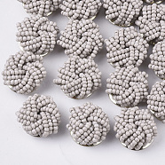 Glass Seed Beads Cabochons, Cluster Beads, with Golden Plated Iron Perforated Disc Settings, Flower, Light Grey, 19~20x10~12mm(FIND-S321-05E)