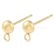 Ion Plating(IP) 304 Stainless Steel Stud Earring Findings, Manual Polishing, Real 18K Gold Plated, Half Round, 6.5x4mm, Pin: 0.7x11mm(STAS-P366-95B-G)