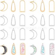 18Pcs 6 Styles 201 Stainless Steel Pendants, Mixed-Shaped Charm, Laser Cut, Teardrop & Arch & Moon, Mixed Color, 26~30x11~18x1mm, Hole: 1.2~1.8mm(STAS-CA0001-61)