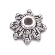 Flower Tibetan Silver Fancy Bead Caps, Lead Free & Cadmium Free, Antique Silver, about 9mm in diameter, Hole: 2mm(A475)