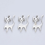 Tibetan Style Alloy Kitten Pendants, Cadmium Free & Lead Free, Cartoon Cat Shape, Antique Silver, 22x13x1.5mm, Hole: 0.7mm(X-TIBE-R316-067AS-RS)