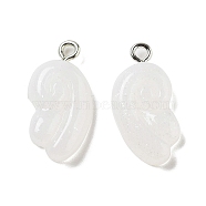 Opaque Resin Pendants, with Platinum Iron Loops, Wing, White, 22.5x12.5x4mm, Hole: 2mm(FIND-M035-01D)