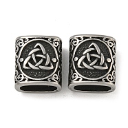 Retro 304 Stainless Steel Slide Charms, Rectangle with Knot Engraved Pattern, Antique Silver, 12x11x7mm, Hole: 8.5x4.5mm(STAS-B071-14AS)