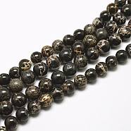 Natural Imperial Jasper Beads Strands, Round, Dyed, Black, 6mm, Hole: 1mm, about 62pcs/strand, 15 inch(G-I122-6mm-11)