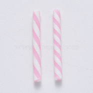 Handmade Polymer Clay Beads, No Hole/Undrilled, Candy Cane, For Christmas, Pink, 19.5~21.5x2mm(CLAY-R084-03A)