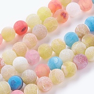 Natural Weathered Agate Beads Strands, Dyed, Frosted, Round, Mixed Color, 8mm, Hole: 1mm, about 46pcs/strand, 14~15 inch(G-G589-8mm-11)