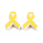 Silicone Beads, Chewing Beads For Teethers, DIY Nursing Necklaces Making, Ribbon, Yellow, 27x22x7mm, Hole: 2mm(SIL-I003-02F)