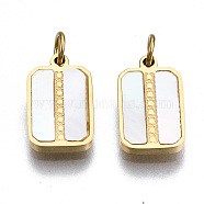 316 Surgical Stainless Steel Charms, with Shell and Jump Rings, Rectangle, Real 14K Gold Plated, 11.5x7x1.5mm, Jump Ring: 3.8x0.6mm, 2.6mm inner diameter(X-STAS-S116-314G)