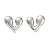 304 Stainless Steel Stud Earrings, Heart, Stainless Steel Color, 17.5x19.5mm(EJEW-Z032-02P-07)