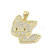 Brass Micro Pave Cubic Zirconia Pendants, Real 18K Gold Plated, Fox, Clear, 19x19.5x2mm, Hole: 5.5x3.5mm(KK-E111-27G)