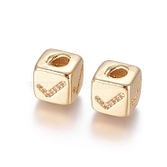 Brass Micro Pave Cubic Zirconia Beads, Long-Lasting Plated, Cube with Mark Pattern, Golden, Clear, Golden, 10x8x8.5mm, Hole: 1.5x3.5mm and 4mm(ZIRC-G162-16G-11)
