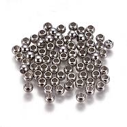 304 Stainless Steel Spacer Beads, Round, Stainless Steel Color, 4x3mm, Hole: 2mm(X-STAS-L222-42B-P)