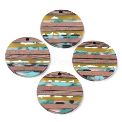 Resin & Walnut Wood Pendants, Flat Round, Colorful, 30x2~3mm, Hole: 2mm(RESI-R428-10)