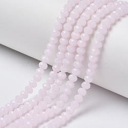 Glass Beads Strands, Imitation Jade, Faceted, Rondelle, Pink, 3.5~3.8x3mm, Hole: 0.4mm, about 113~115pcs/strand, 32~33cm(EGLA-A034-J3mm-D02)