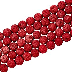 Synthetic Lava Rock Beads Strands, Dyed, Round, Cerise, 8~8.5mm, Hole: 1mm, about 47pcs/strand, 14.96 inch(38cm)(G-S277-8mm-12)