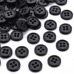 4-Hole Shell Buttons, Flat Round, Black, 11.5x2mm, Hole: 1.8mm(BUTT-N018-064A-01)