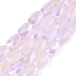 Electroplate Glass Beads Strands, AB Color Plated, Imitation Jade Glass, Oval, Faceted, Plum, 8x6.5x4mm, Hole: 1.2mm, about 72pcs/strand, 23.62 inch(60cm)(EGLA-S194-11A-B05)
