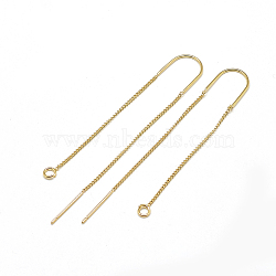 Brass Stud Earring Findings, with Loop, Ear Threads, Real 18K Gold Plated, 100~109mm, Hole: 2mm, Pin: 0.8mm(KK-T032-163G)