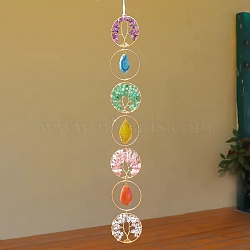 Tree of Life Natural Gemstone Chips & Agate Pendant Decorations, for Home Bedroom Hanging Decorations, 760mm(PW-WGAF9E8-01)