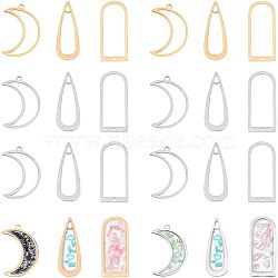 18Pcs 6 Styles 201 Stainless Steel Pendants, Mixed-Shaped Charm, Laser Cut, Teardrop & Arch & Moon, Mixed Color, 26~30x11~18x1mm, Hole: 1.2~1.8mm(STAS-CA0001-61)