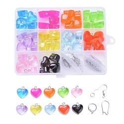 DIY 30Pairs Heart Resin Earrings Kits, Including 10 Colors Pendants, Stainless Steel Earrings Findings and Jump Rings, Mixed Color, 16.5x17x9.5mm, Hole: 1.8mm(DIY-LS0001-03)