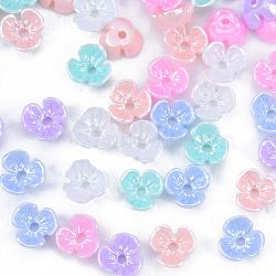Resin Imitation Pearl Bead Caps, 3-Petal, Flower, Mixed Color, 6x6x3mm, Hole: 1mm(RESI-N036-01A)