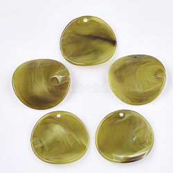 Acrylic Pendants, Imitation Gemstone Style, Flat Round, Olive Drab, 36.5~37x39x3mm, Hole: 2mm(OACR-T011-138C)