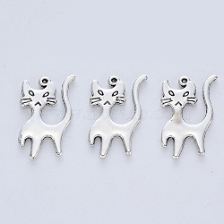 Tibetan Style Alloy Kitten Pendants, Cadmium Free & Lead Free, Cartoon Cat Shape, Antique Silver, 22x13x1.5mm, Hole: 0.7mm(X-TIBE-R316-067AS-RS)
