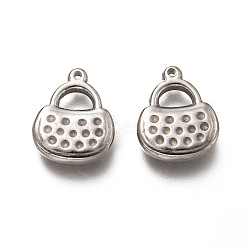201 Stainless Steel Pendants, Handbag, Stainless Steel Color, 16.5x13.5x3.5mm, Hole: 1.2mm(STAS-H125-12P)