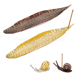 4Pcs 4 Style Brass Incense Burners, Leaf & Snail Incense Stick Holders, Home Office Teahouse Zen Buddhist Supplies, Mixed Color, 37~208x16~36x15~16mm, Hole: 1.5~4mm, 1pc/style(DJEW-GL0001-02)