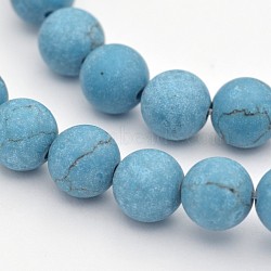 Synthetic Turquoise Round Beads Strands, Frosted, Sky Blue, 10mm, Hole: 1mm, about 38pcs/strand, 15.3 inch(G-G735-13F-10mm)