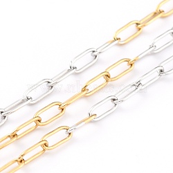 Two Tone 304 Stainless Steel Paperclip Chains, Drawn Elongated Cable Chains, Soldered, with Spool, Golden & Stainless Steel Color, 5x2x0.5mm, 32.8 Feet(10m)/roll(CHS-B001-22)