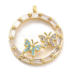 Brass Pave Cubic Zirconia  Pendants, with Jump Ring, Long-Lasting Plated, Lead Free & Cadmium Free, Butterfly, Real 18K Gold Plated, 24.5x21.5x4mm, Hole: 1.5mm(KK-Z027-09G)