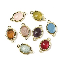 Natural Mixed Gemstone Faceted Oval Connector Charms, with Rack Plating Brass Findings, Golden, Mixed Dyed and Undyed, 16.5x11x4.5mm, Hole: 1.4mm(G-I382-04G)