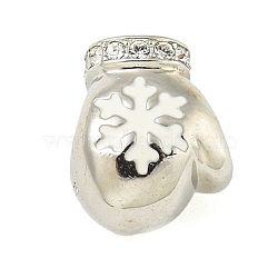 Anti-Tarnish 925 Sterling Silver Micro Pave Cubic Zirconia European Bead, with Enamel Snowflake, Glove, Platinum, White, 11.5x10x8.5mm, Hole: 4.5mm(STER-Z010-01P-02)